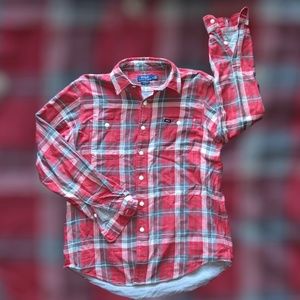 Polo Ralph Lauren Red Gray Flannel Classic Fit Button Shirt Mens Size Large